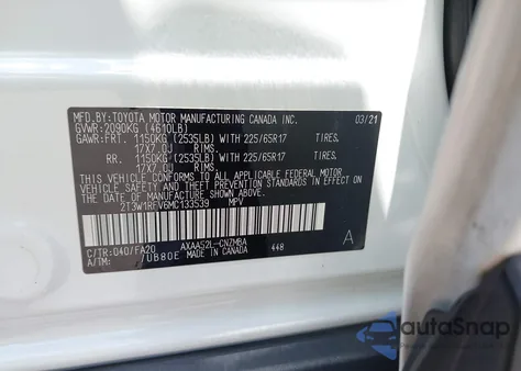 2021 Toyota Rav4 Xle из США, поврежденный, VIN 2T3W1RFV6MC133539